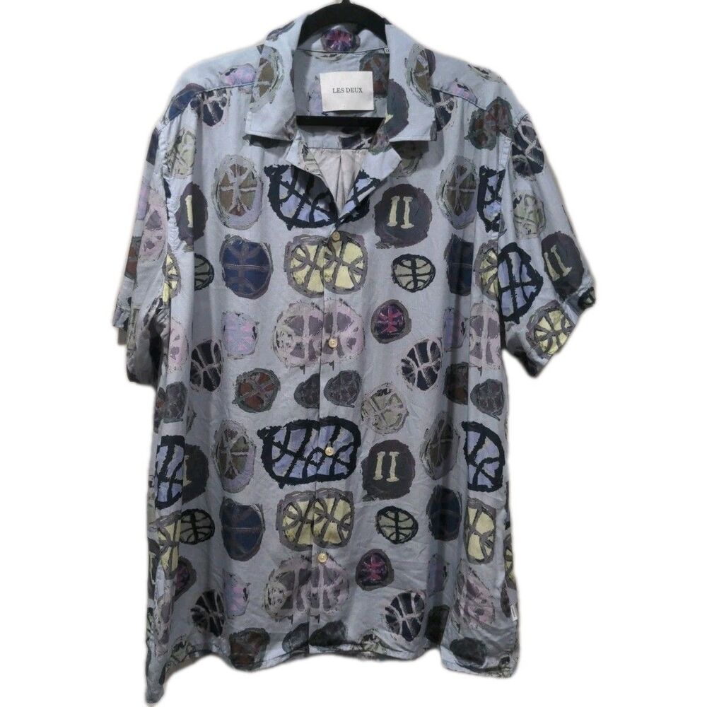 Les Deux Mens Artist AOP SS Tencel Shirt Size XXL Blue Basketball Graphic Loose